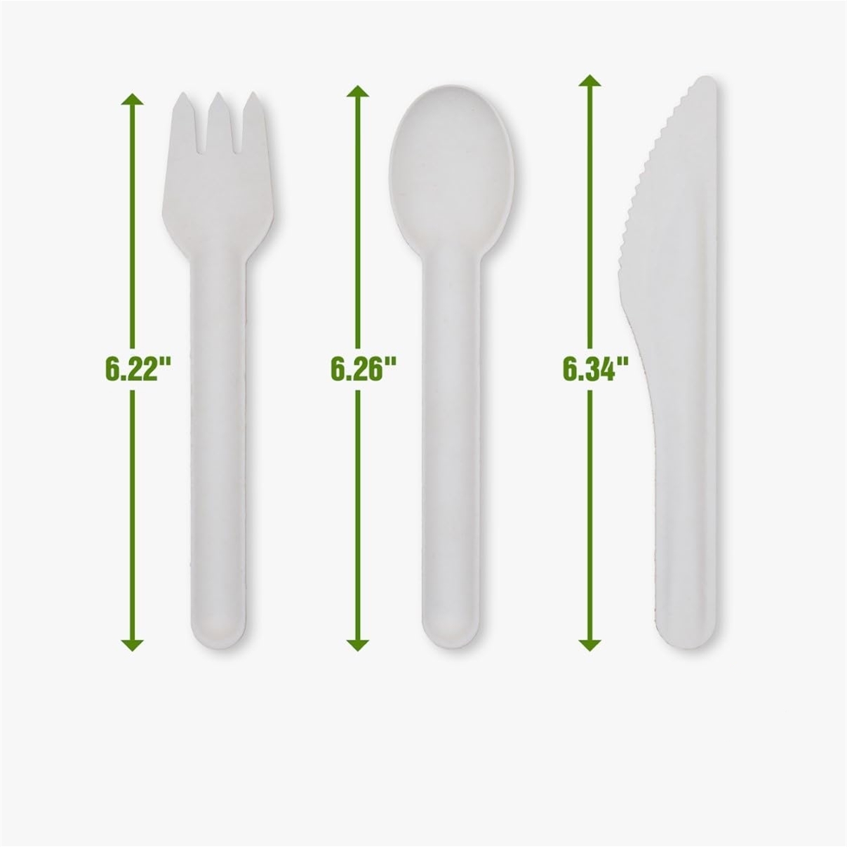 Cucharas compostables sin PFAS Cuchillos Tenedores Juego de cubiertos Utensilios de papel desechables con certificación BPI Paquete de 50 Resistente Biodegradable Ecológico Hecho de bagazo