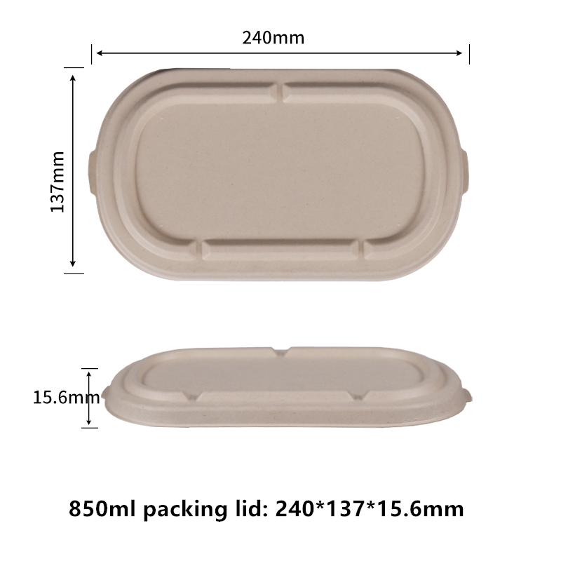 Fibra de azúcar sin PFAS Tapa de embalaje de 850 ml Contenedor de comida desechable compostable Rectángulo de bagazo hecho de fibras vegetales ecológicas de caña de azúcar