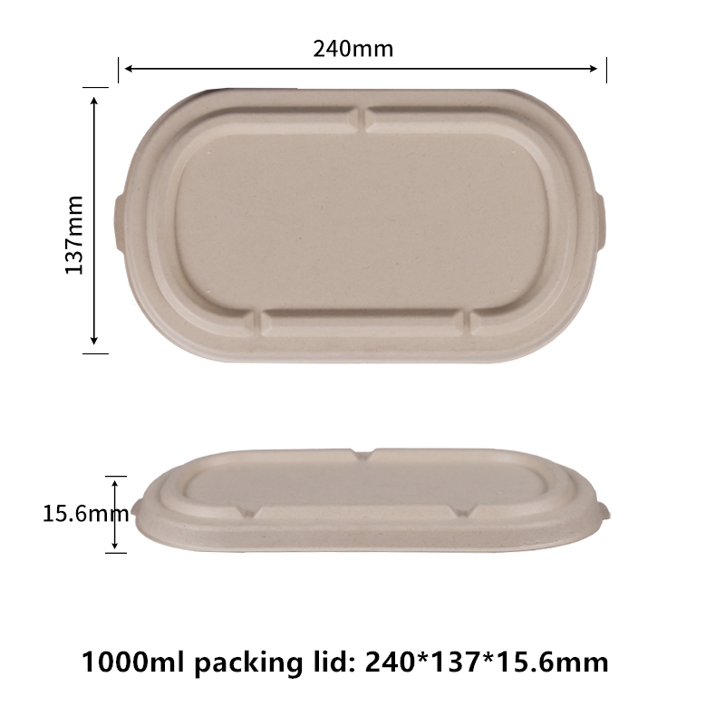 Tapa de embalaje desechable sin PFAS, 1000ml, ensaladeras de papel de fibra de caña de azúcar, recipientes para comida para llevar, fibras vegetales ecológicas, apto para microondas y congelador