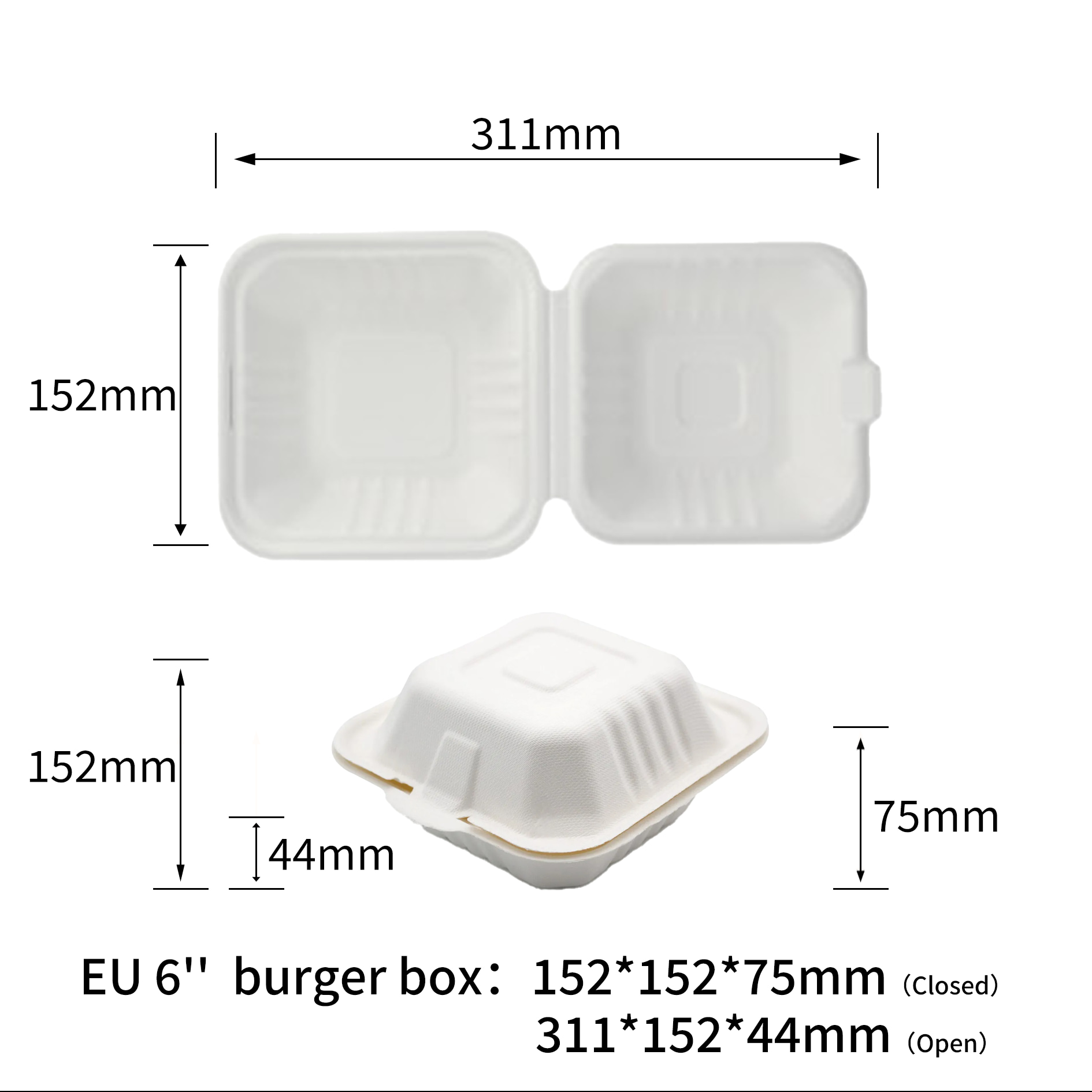Eco Friendly Compostable Bagasse Sugarcane European 6-inch hamburger box Manufacturer - SINCERE