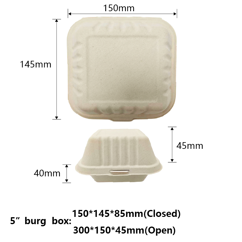 New Product 5-inch Hamburger Box Sugarcane Bagasse Biodegradable Food Containers - SINCERE