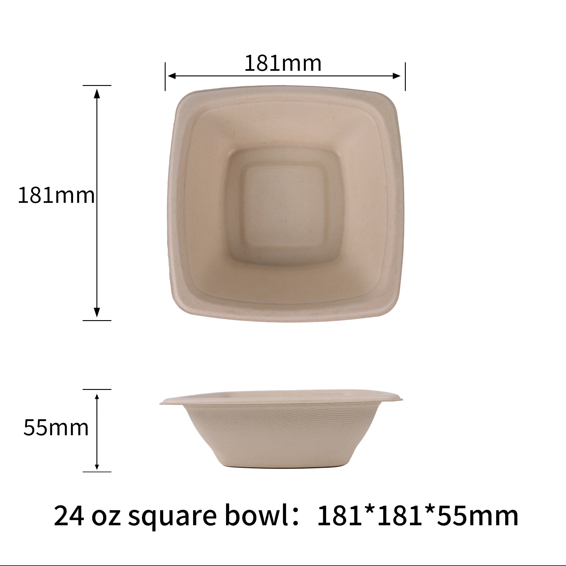 Eco-friendly 24 oz Bagasse Salad Square Bowls Sugarcane Pulp Tableware Supplier - SINCERE