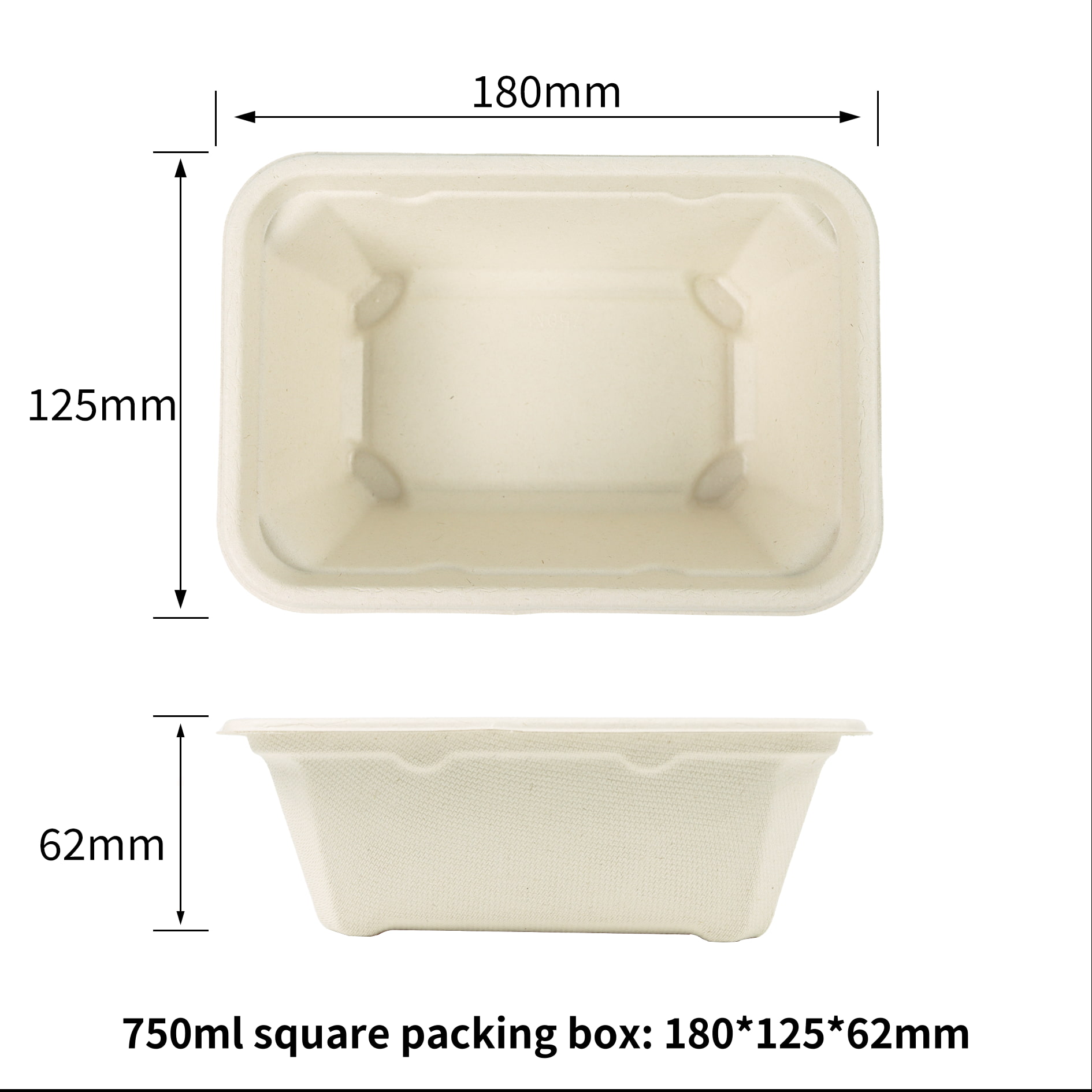 750ML Bagasse Square Packaging Box Disposable Food Containers Takeout Box - SINCERE