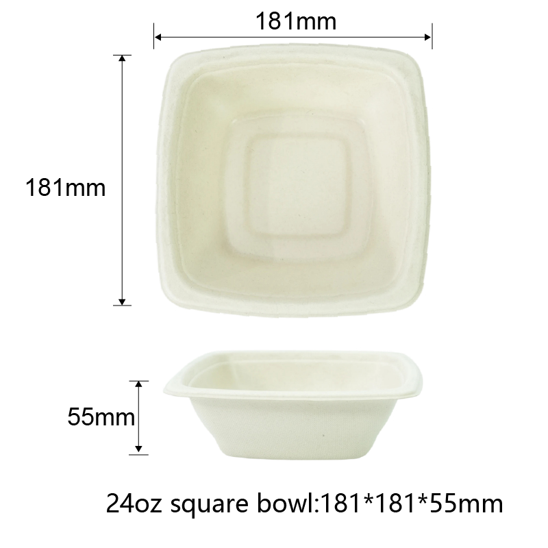 Tazones cuadrados para ensalada de bagazo de 24 oz ecológicos, proveedor de vajilla de pulpa de caña de azúcar - SINCERE