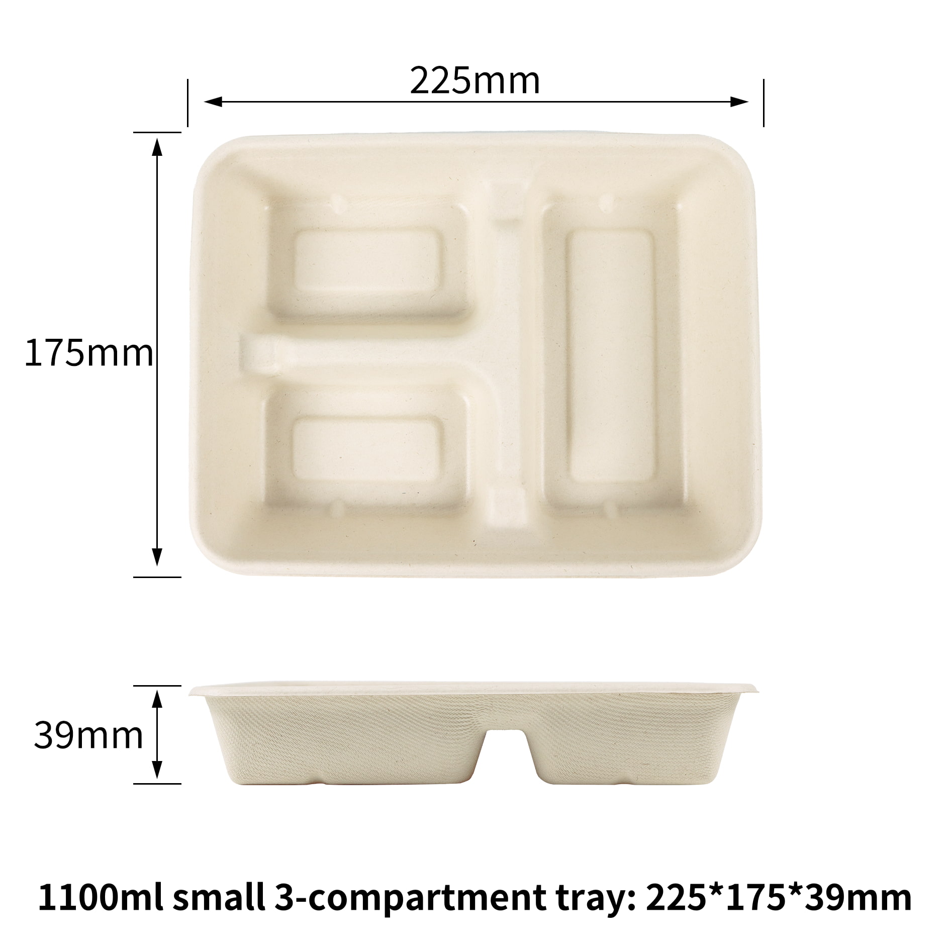 Eco Compostable 1100ML Sugarcane Bagasse Pulp Fiber 3-Compartment Food Trays - SINCERE