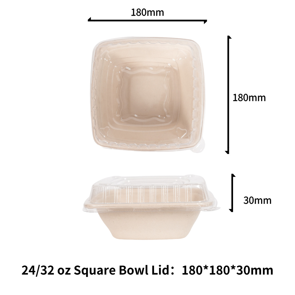PET Lid For 24/32oz Bagasse Square Bowl