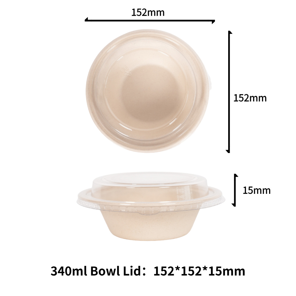 340ML Sugarcane Bagasse Bowls With PET Lids